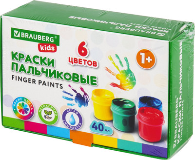 Пальчиковые краски Brauberg Kids. Классика / 192396 (6цв) -