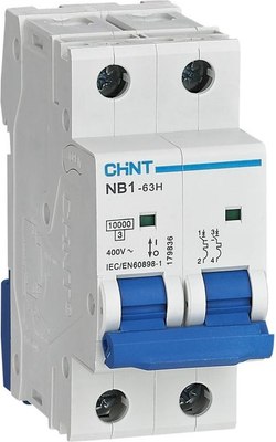 Выключатель автоматический Chint NB1-63H 2P 1А 10кА х-ка C (R) / 179823 - 
