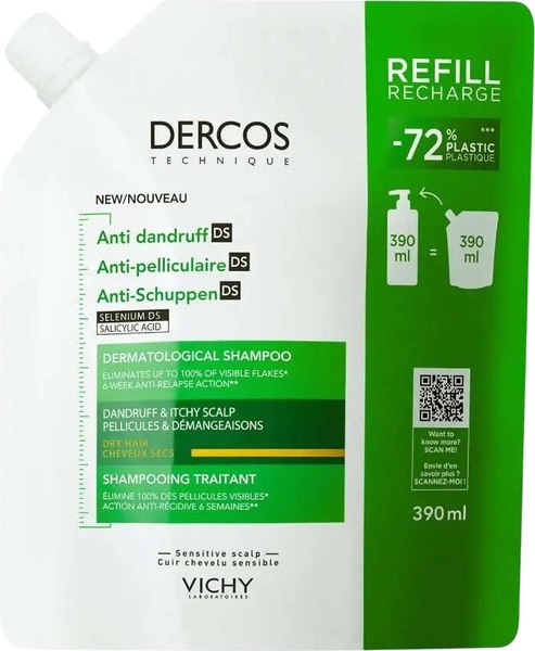 Шампунь для волос Vichy Dercos Против перхоти для сухих волос. Сменный блок (390мл)