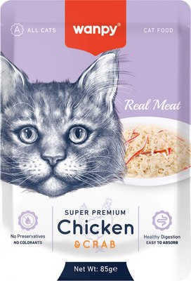 Влажный корм для кошек Wanpy Cat Кусочки курицы и краб (85г) - 
