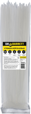 Стяжка для кабеля Dr. Barrett Нейлоновая 4.8х370мм (100шт, белый) -