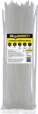 Стяжка для кабеля Dr. Barrett Нейлоновая 4.8х300мм (100шт, белый) - 