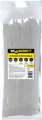 Стяжка для кабеля Dr. Barrett Нейлоновая 4.8х250мм (100шт, белый) -