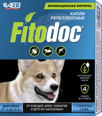 Капли от блох Агроветзащита Fitodoc репеллентные для собак от 10кг до 25кг/ AB1759 -