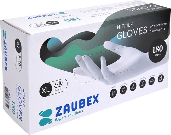 Перчатки одноразовые Zaubex Нитриловые неопудренные / 9122533 (XL, 180шт, черный)