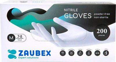 Перчатки одноразовые Zaubex Нитриловые неопудренные / 9122531 (M, 200шт, черный) - 