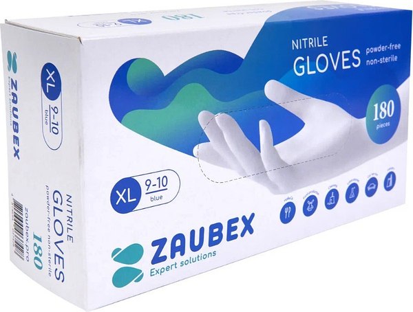Перчатки одноразовые Zaubex Нитриловые неопудренные / 9122529 (XL, 180шт, голубой)