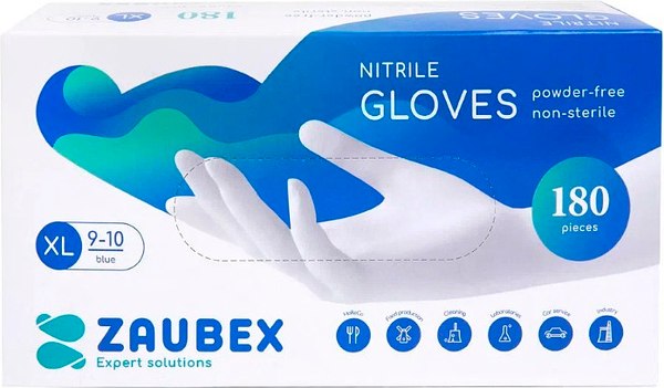 Перчатки одноразовые Zaubex Нитриловые неопудренные / 9122529 (XL, 180шт, голубой)