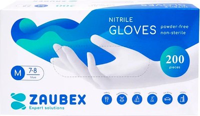 Перчатки одноразовые Zaubex Нитриловые неопудренные / 9122527 (M, 200шт, голубой) - 