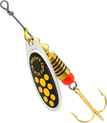 Блесна Mepps Black Fury Jaune №3 6.5гр (желтые точки, серебристый, в блистере) - 