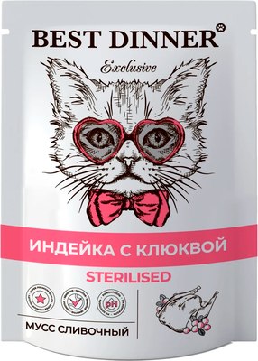

Влажный корм для кошек, Exclusive Sterilised Индейка с клюквой