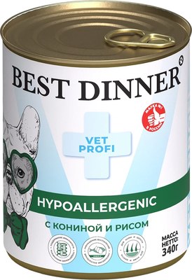 Влажный корм для собак Best Dinner Hypoallergenic Exclusive с кониной и рисом (340г) - 