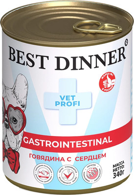 Влажный ветеринарный корм для собак Best Dinner Vet Profi Gastro Intestinal Говядина с сердцем (340г) -