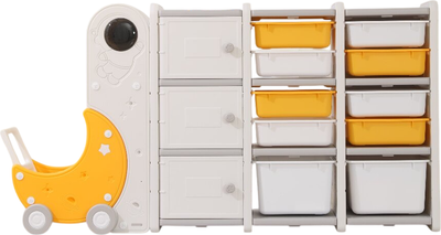 Стеллаж игровой UNIX Kids Moon 13 3 полки + 10 ящиков / pptsmoon13yel - 