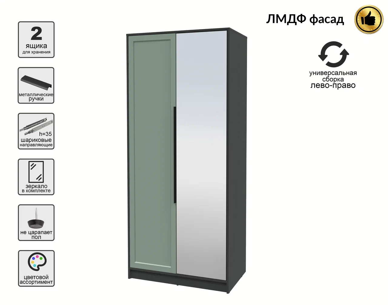 Шкаф Interline Концепт Тренд КТ-Ш2(з) (антрацит/мята) — фото 4