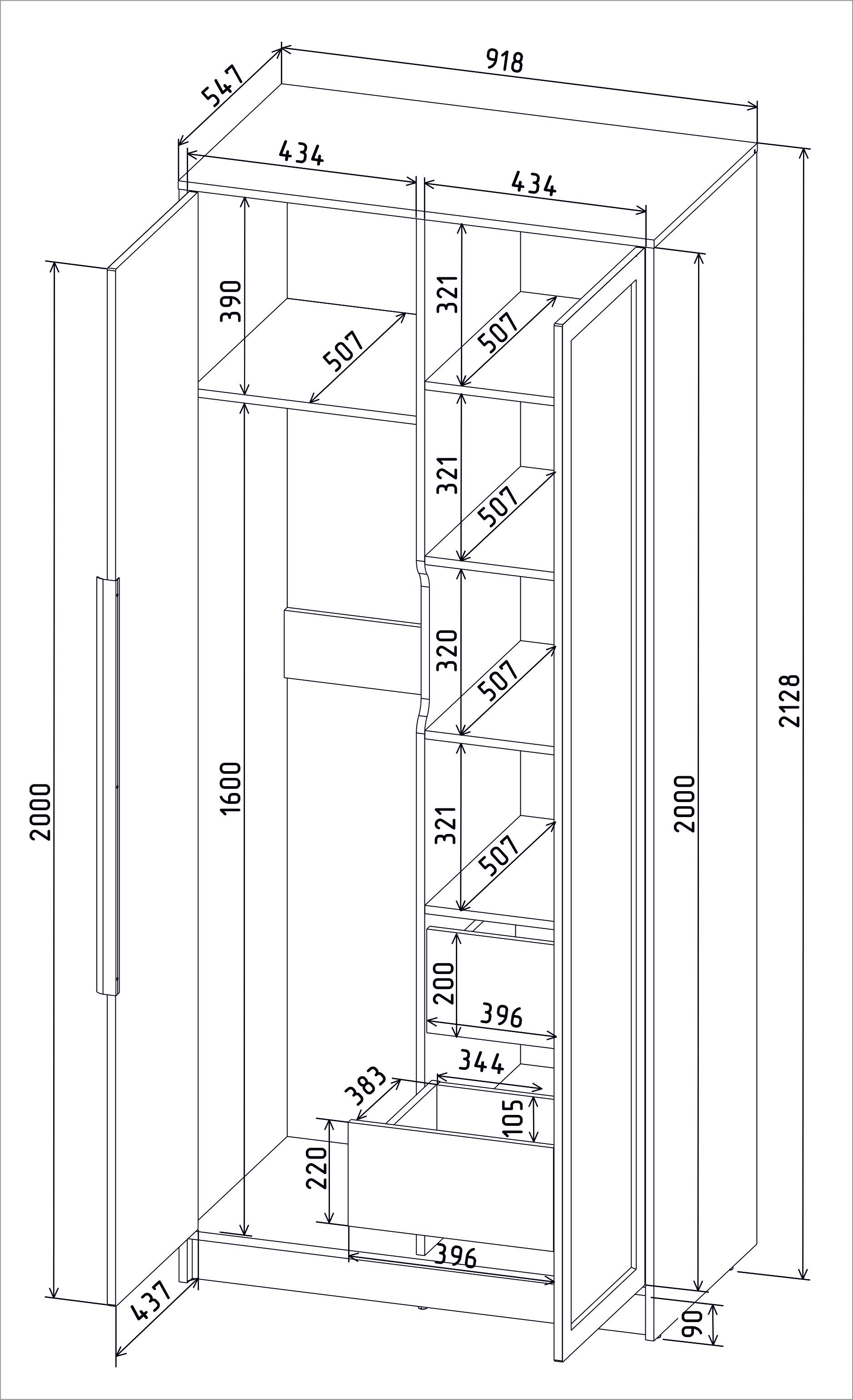 Шкаф Interline Концепт Тренд КТ-Ш2 (дуб золотой/дуб снежный) — фото 6