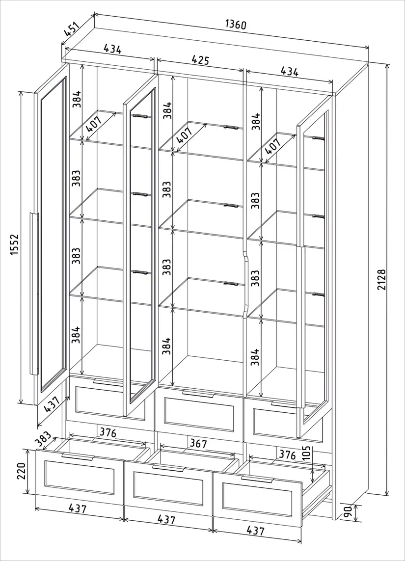 Шкаф с витриной Interline Концепт Тренд КТ-ШВ3 с подсветкой (антрацит/дуб лазурный) — фото 5