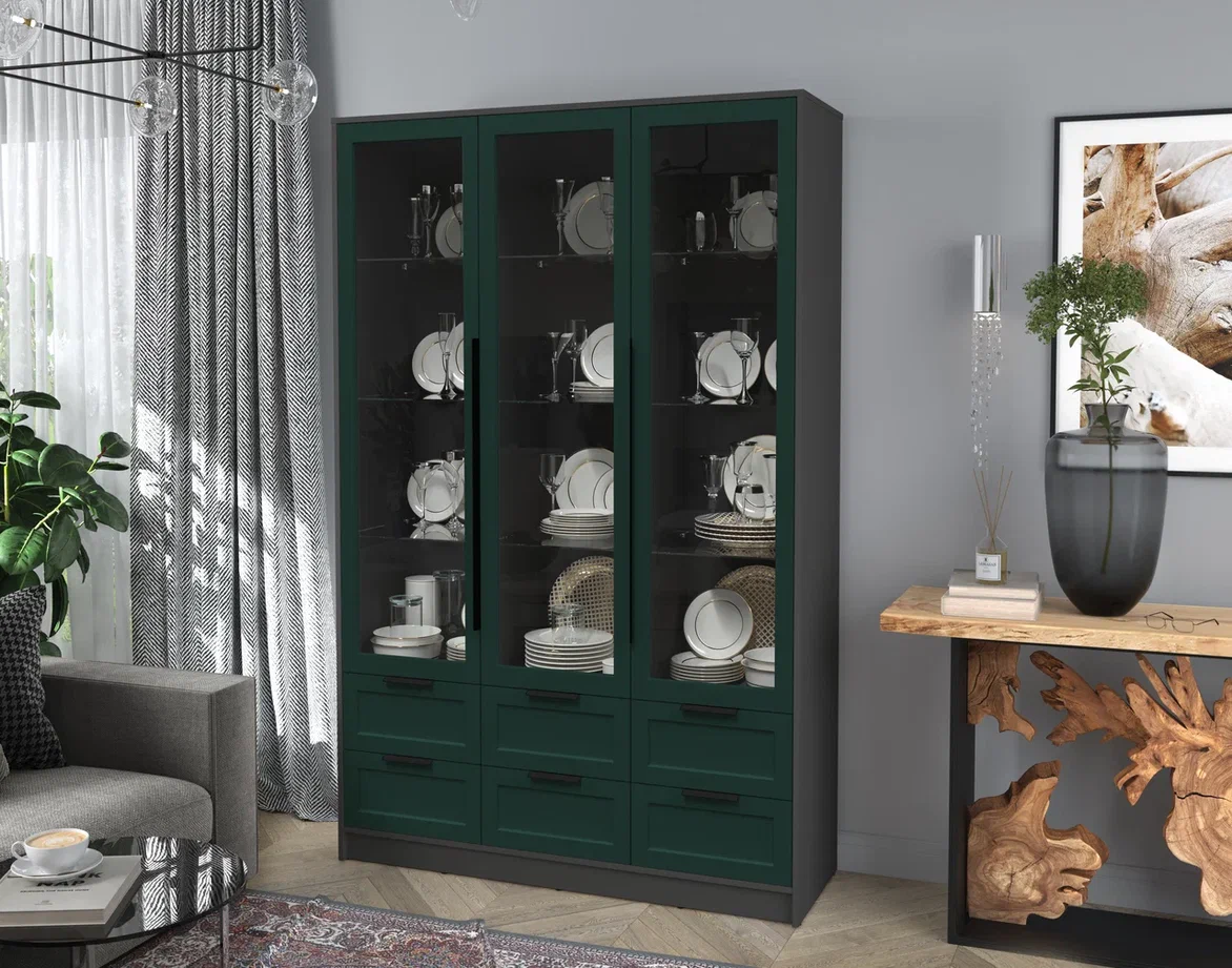 Шкаф с витриной Interline Концепт Тренд КТ-ШВ3 (антрацит/изумруд) — фото 4