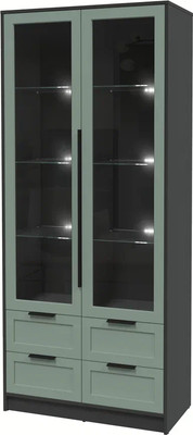 Шкаф с витриной Интерлиния Концепт Тренд КТ-ШВ2 с подсветкой (антрацит/мята) -