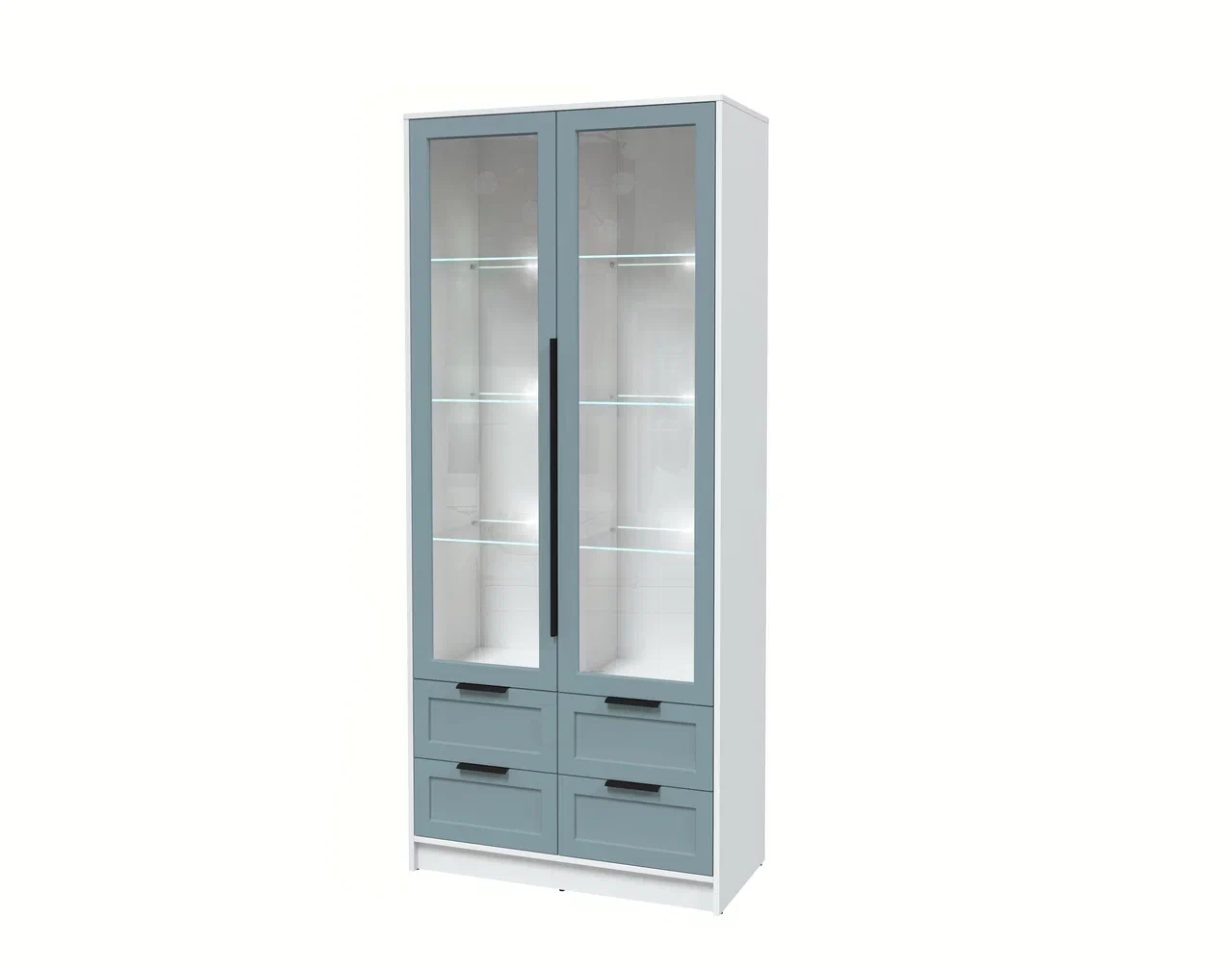 Шкаф с витриной Interline Концепт Тренд КТ-ШВ2 с подсветкой (белый платинум/океан)