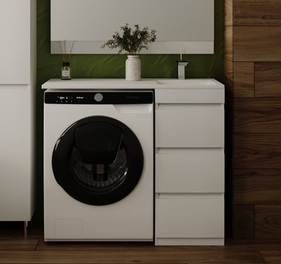 Тумба с умывальником Symbolite Даллас 100 Люкс Plus 3 ящика + Estetus Даллас 100x48 (правый, белый) - 
