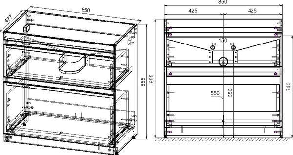 Купить Тумба с умывальником Symbolite Даллас 150 Люкс Plus 2 ящика + Даллас 150x48.2 в Борисове