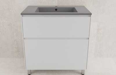 Тумба с умывальником Symbolite Лима 80 Line Plus 2 ящика + Line 80x48 (белый матовый/серый шелк) - 