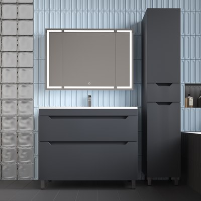 Тумба с умывальником Symbolite Остин 100 Plus 2 ящика + Фортуна 100x45 (графит) - 