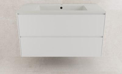 Тумба с умывальником Symbolite Лима 100 Line Plus 2 ящика + Line 100x48 (подвесная, белый матовый/жасмин) - 