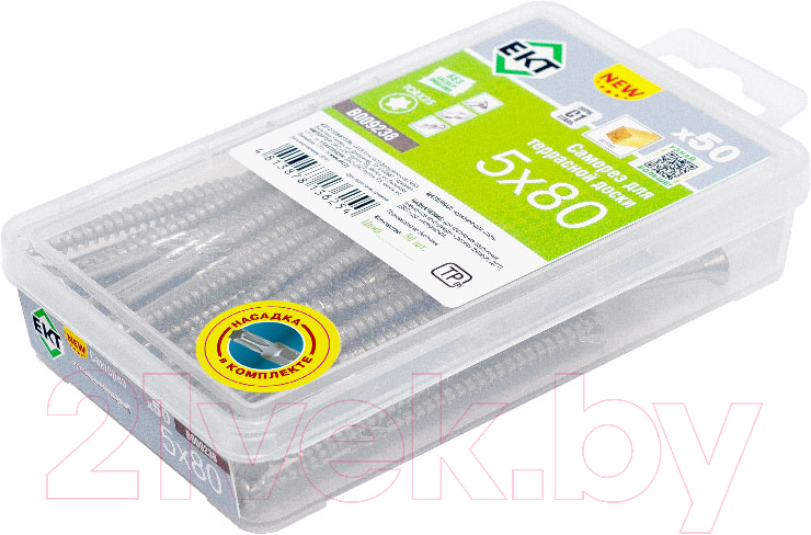 Саморез ЕКТ Для террасной доски TORX25 5.0x80 / B009238 (50шт, нержавеющая сталь) — фото 3