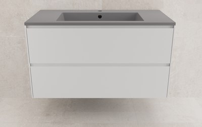 Тумба с умывальником Symbolite Лима 100 Line Plus 2 ящика + Line 100x48 (подвесная, белый матовый/серый шелк) - 
