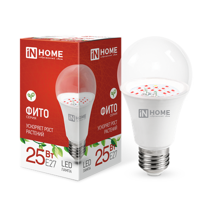 Лампа для растений INhome LED-A65 STD-ФИТО 25Вт 230В Е27 / 4690612057712 (красно-синий спектр) -