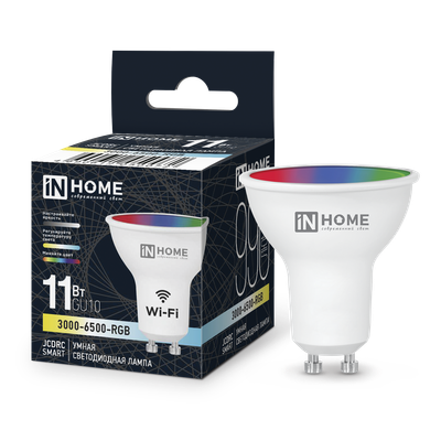 Лампа INhome LED-JCDRC-RGBW-SMART 11Вт 230В Wi-Fi GU10 RGB-3000-6500К 990Лм (4690612050072) -