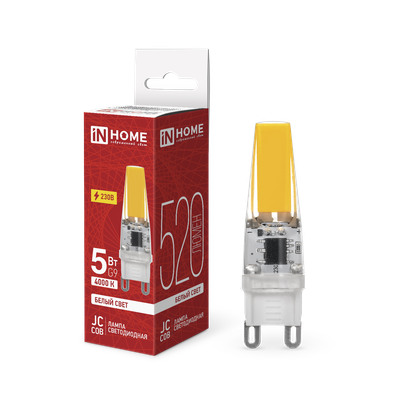 Лампа INhome LED-JCD-COB 5Вт 230В G9 4000К 520Лм / 4690612060347 -