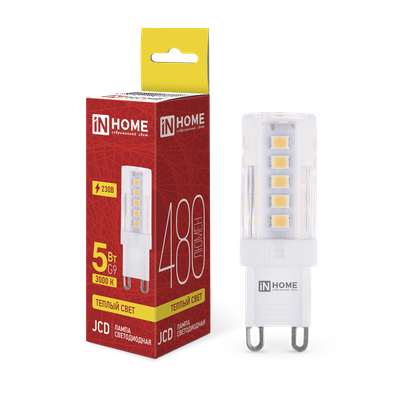 Лампа INhome LED-JCD 5Вт 230В G9 3000К 480Лм / 4690612059020 -