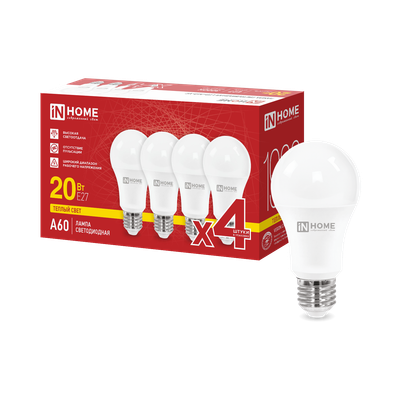Лампа INhome LED-A60-VC 20Вт 230В Е27 3000К 1900Лм / 4690612063058 (4шт) -