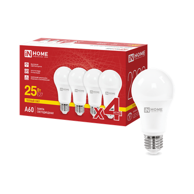 Лампа INhome LED-A60-VC 25Вт 230В Е27 3000К 2380Лм / 4690612063065 (4шт) -