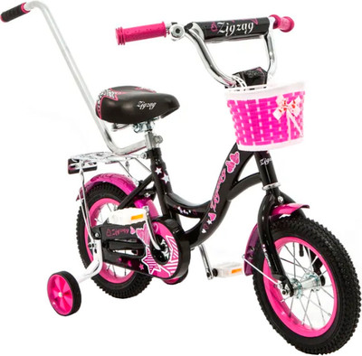 Детский велосипед с ручкой ZigZag Girl 12 / ZG-1223 (черный/малиновый, разобранный, в коробке) -