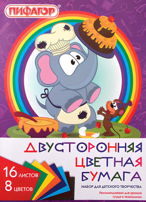 Набор цветной бумаги Пифагор Газетная Праздник / 129560 (16л, 8цв) - 