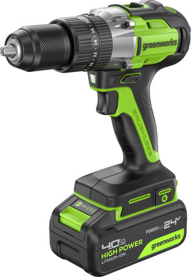 Аккумуляторная дрель-шуруповерт Greenworks GD24DD60 бесщеточная 24V / 3704107CUB (с АКБ 4Ач и ЗУ) - 