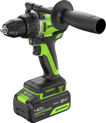 Аккумуляторная дрель-шуруповерт Greenworks GD24DD90 бесщеточная 24V / 3707507CUD (с 2-мя АКБ 4Ач и ЗУ) - 