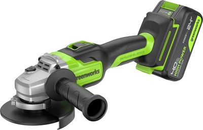 Угловая шлифовальная машина Greenworks GD24AG бесщеточная 24V / 3200207CUB (с АКБ 4Ач и ЗУ) -