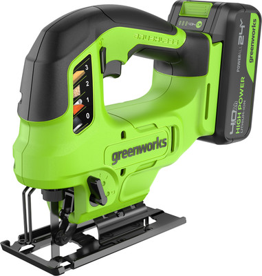 Электролобзик Greenworks GD24JS90 бесщеточный 24V / 3601707CUB (с АКБ 4Ач и ЗУ) -
