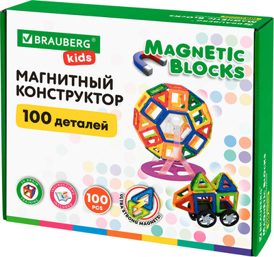 Конструктор магнитный Brauberg Kids Magnetic Blocks / 665720 -