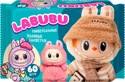 Влажные салфетки Labubu универсальные mix (60шт) -