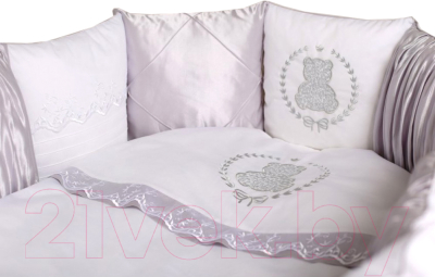 Комплект постельный для малышей Lappetti Sweet Teddy / 6052/0 (белый/серый)