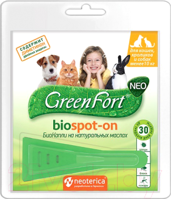 Капли от блох GreenFort БиоКапли для кошек, кроликов и собак / G201