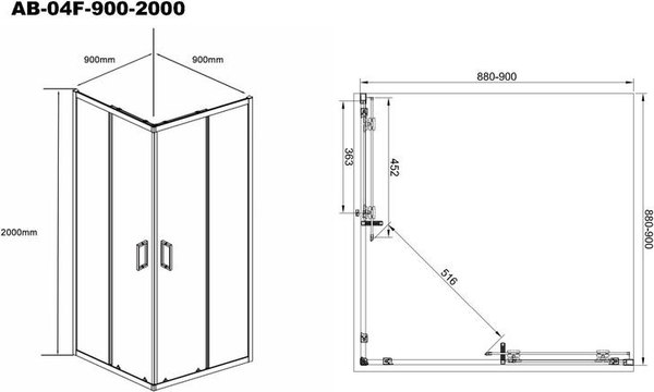 Купить Душевой уголок Aquabath AB-04F-900-2000-BK в Минске