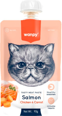 Лакомство для кошек Wanpy Мясное пюре из лосося (90г) - 