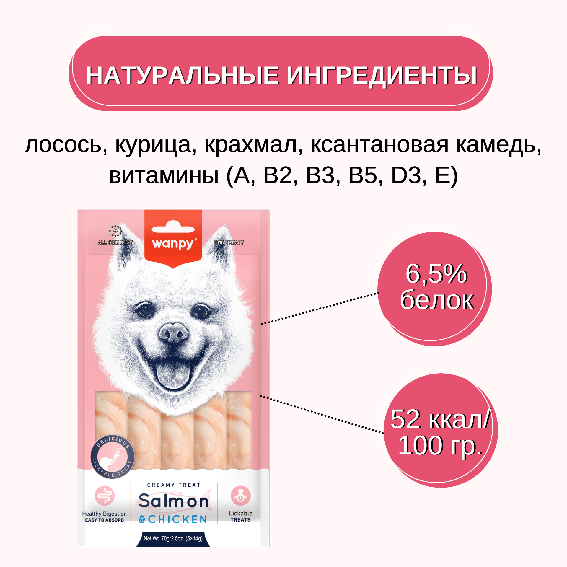 Лакомство для собак Wanpy Нежное пюре из лосося и курицы (70г) — фото 4